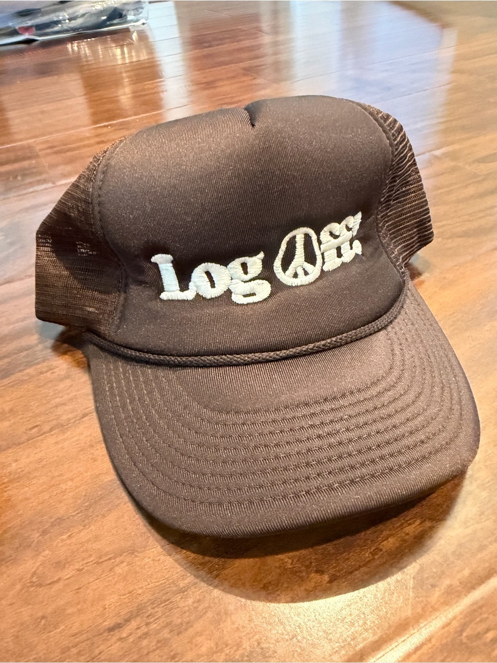 Madhappy ‘Log Off’ Brown Trucker Hat with Embroidered Peace Logo